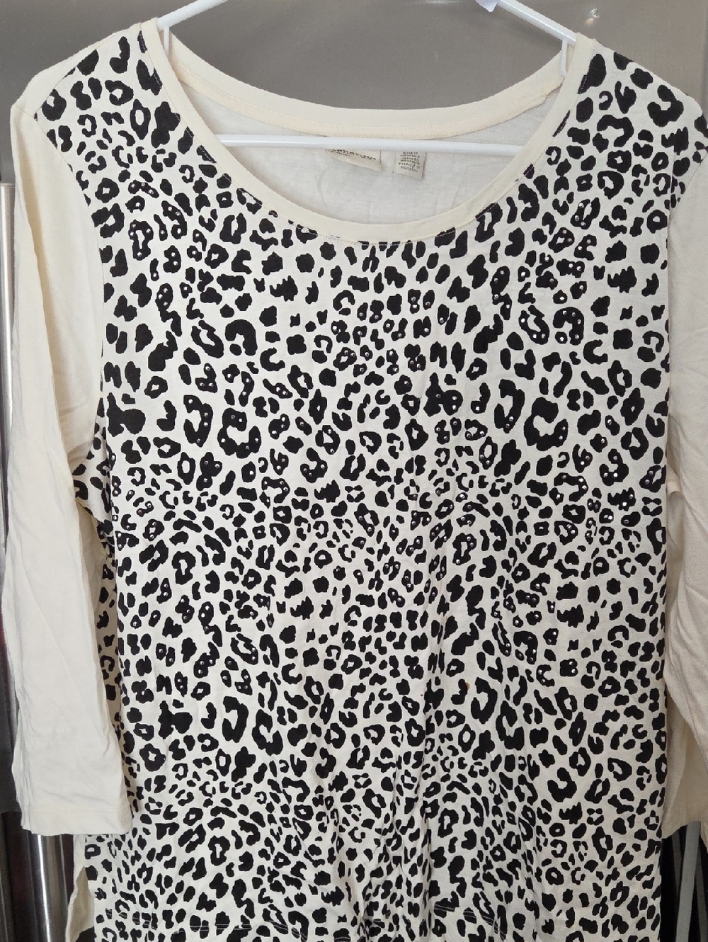 Chico's Black & Cream Leopard-Print Long Sleeve Tee